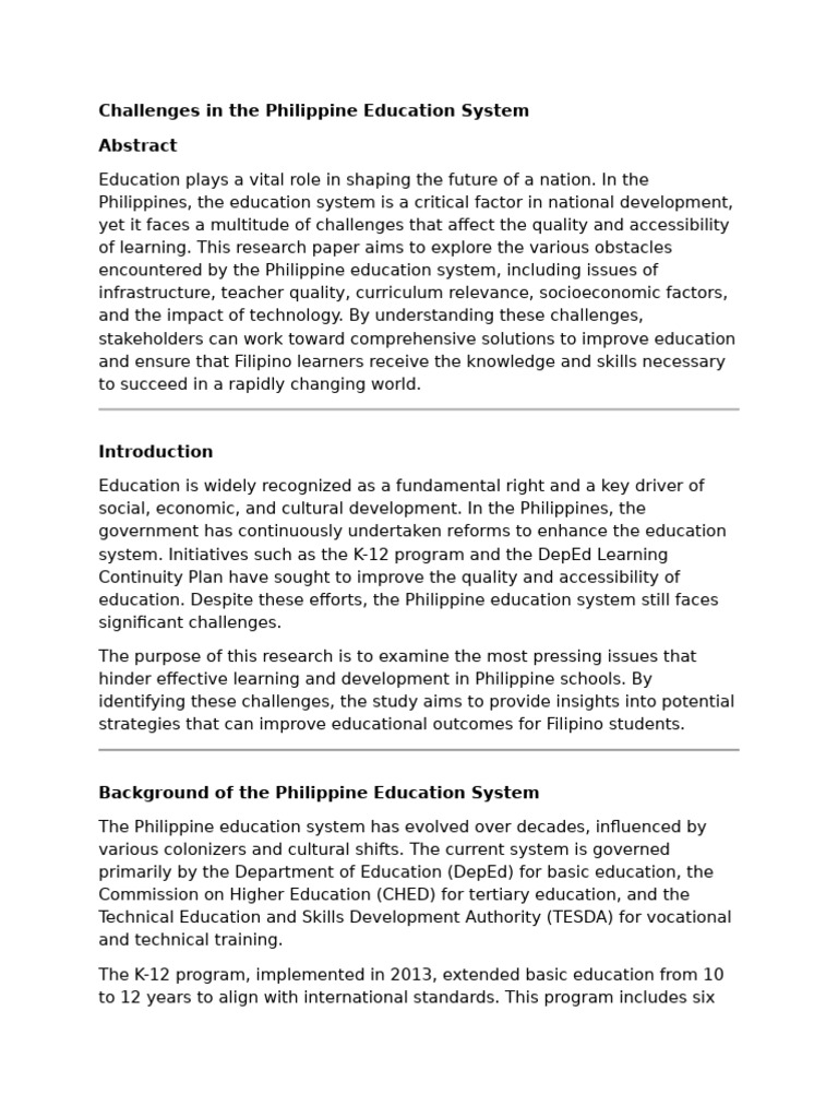 Challenges in The Philippine Education System | PDF | Teachers | Learning