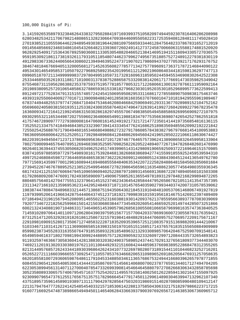 100,000 Digits of Pi | PDF