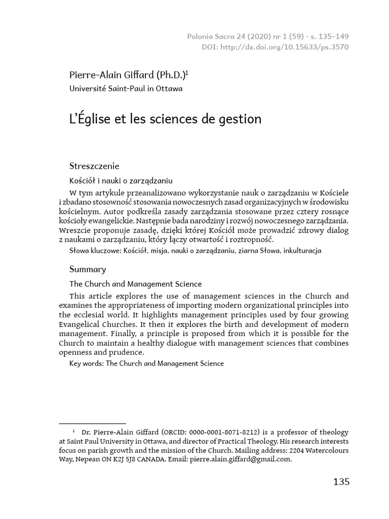 L'Église et les sciences de gestion | PDF | IIe concile œcuménique du ...