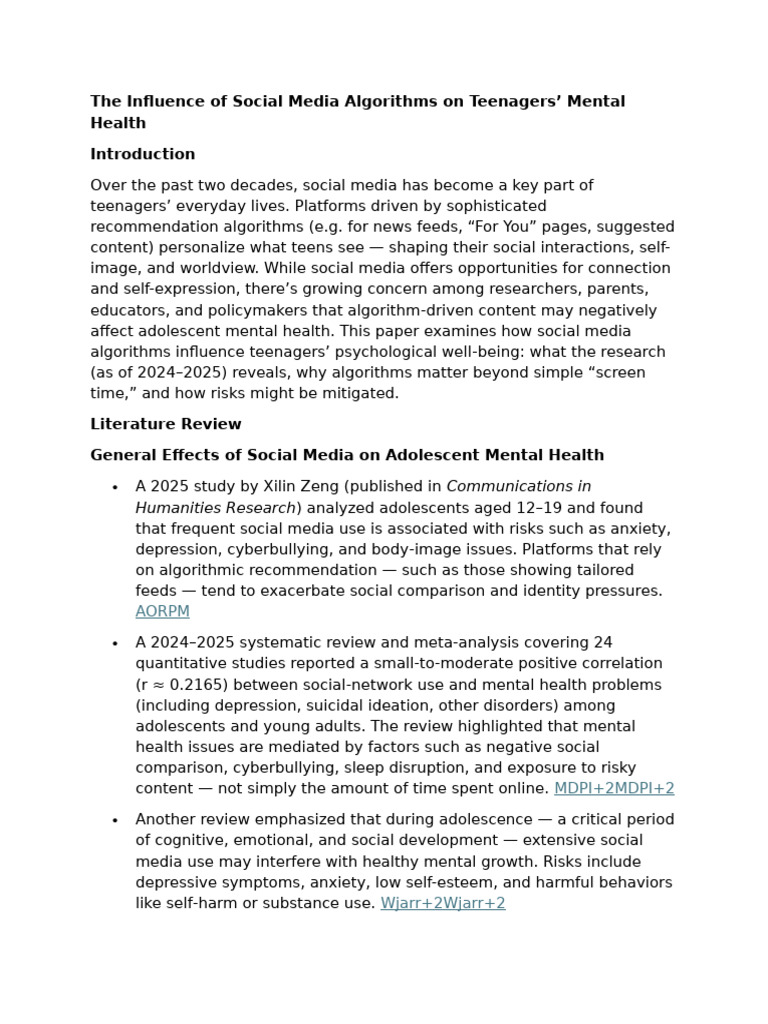 The Influence of Social Media Algorithms On Teenagers | PDF ...