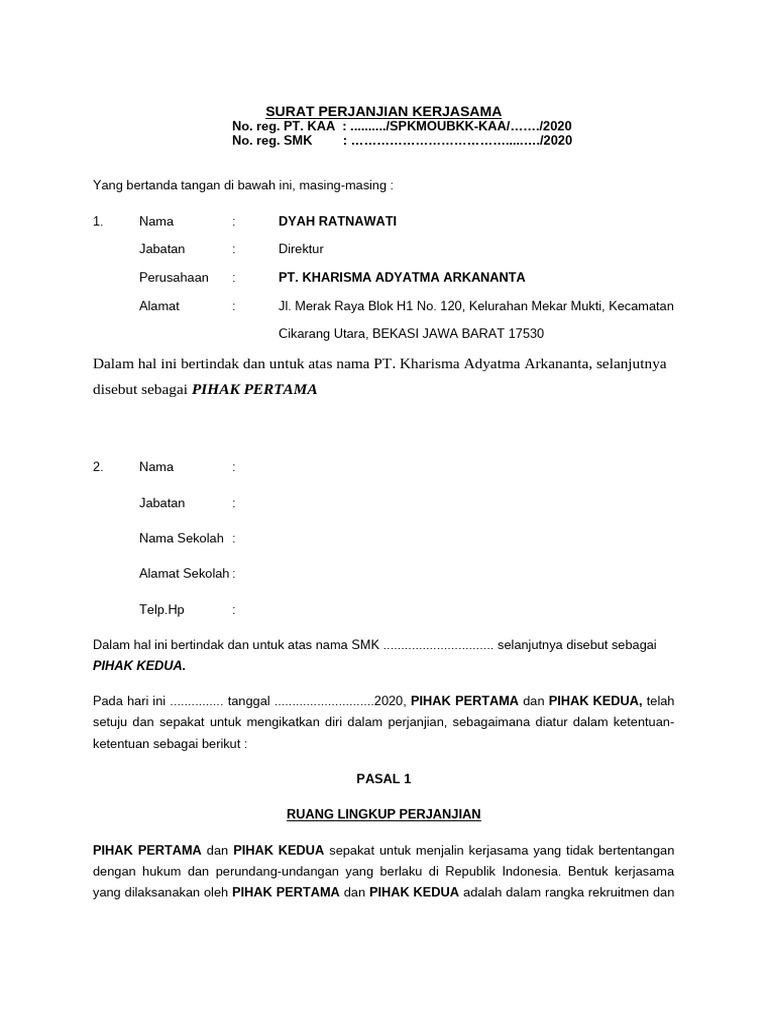 (KAA) Format Master Surat MOU | PDF