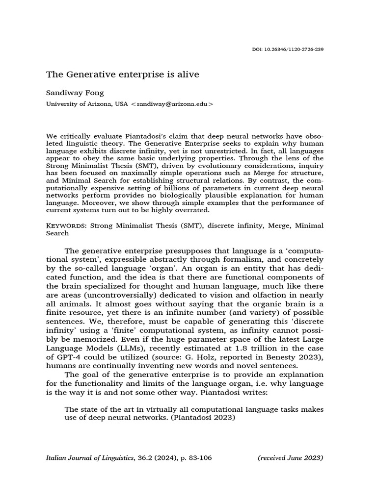 Generative Linguistics vs. Neural Networks | PDF | Parsing | Syntax