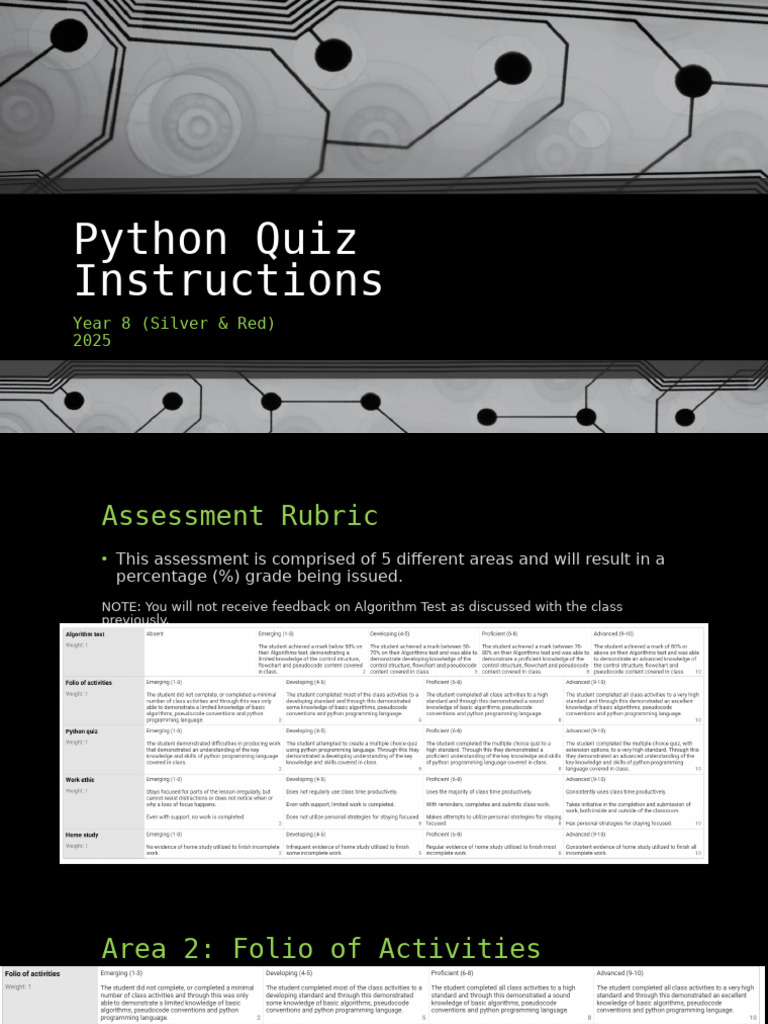 Year 8 Python Quiz Instructions | PDF