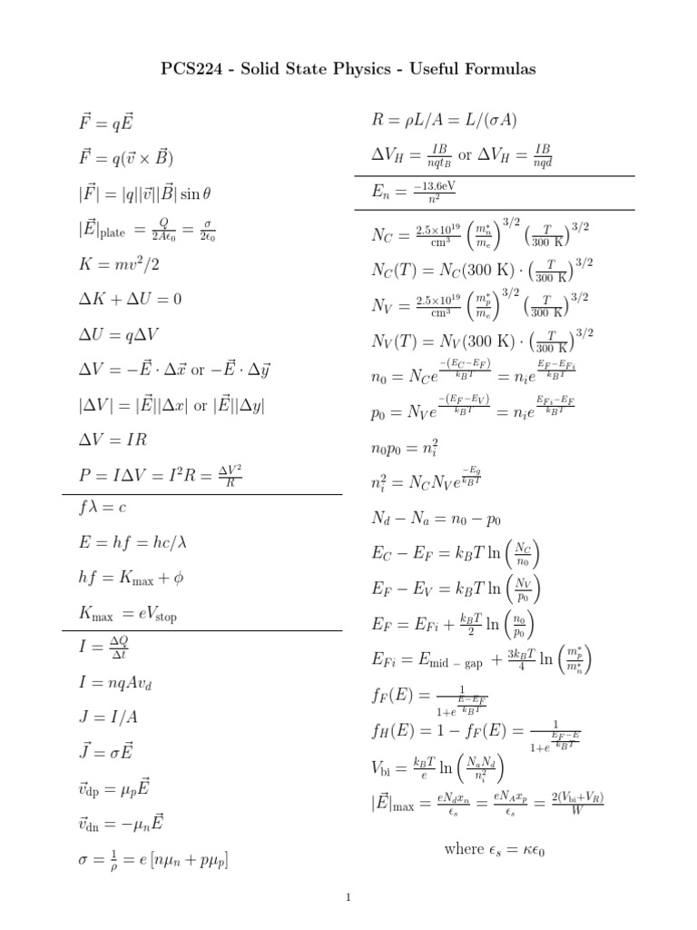 PCS224 Useful Formulas - F25 | PDF