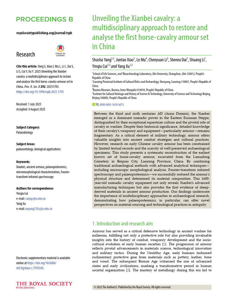 Xianbei Cavalry Armour Analysis in China | PDF | Spectroscopy ...