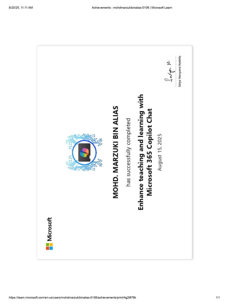 Achievements - Mohdmarzukibinalias-0106 _ Microsoft Learn | PDF
