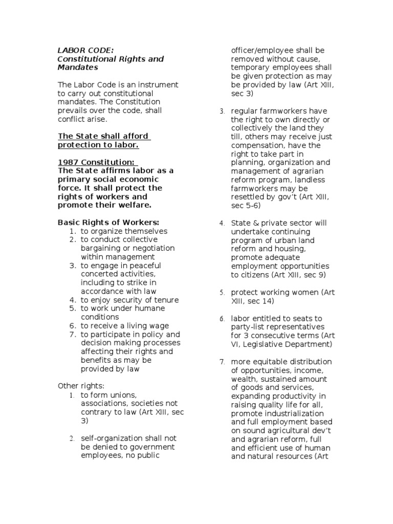 Labor Code: Workers' Rights Overview | PDF | Farmworker | Labor Rights