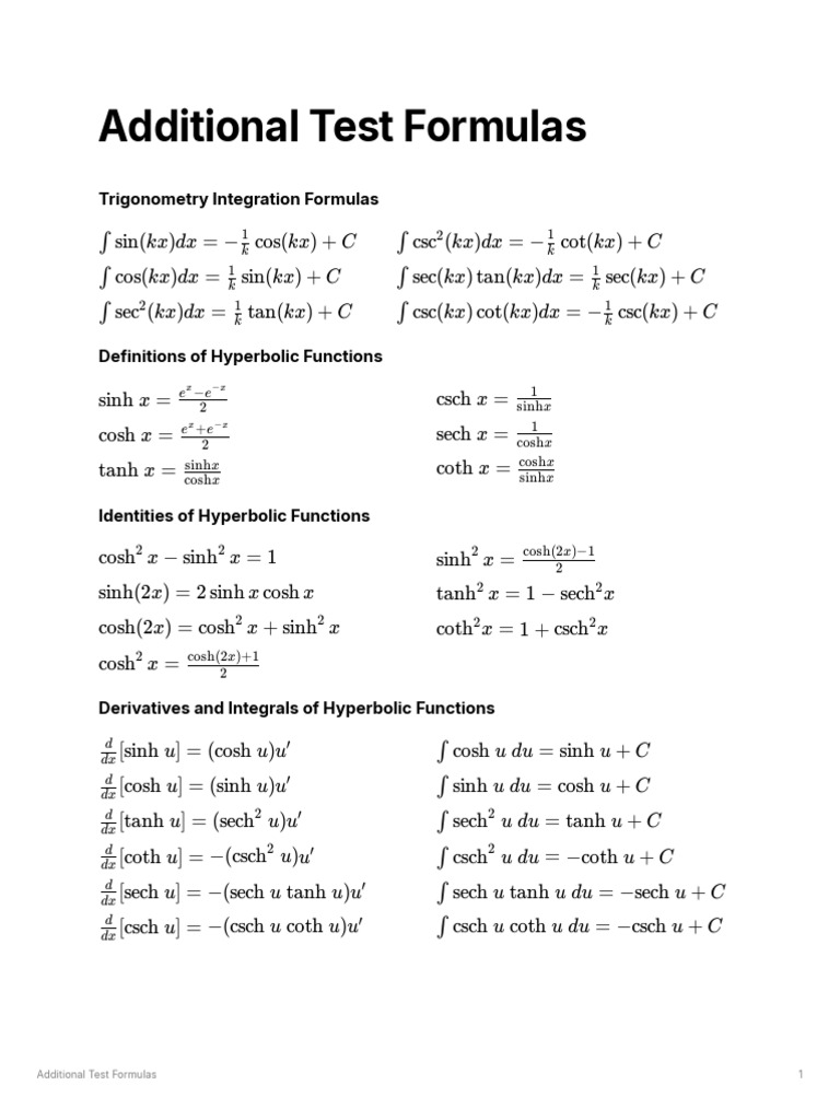 Additional Final Exam Formulas | PDF | Hyperbolic Geometry ...