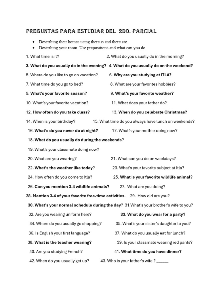 2nd Partial Study Questions Guide | PDF