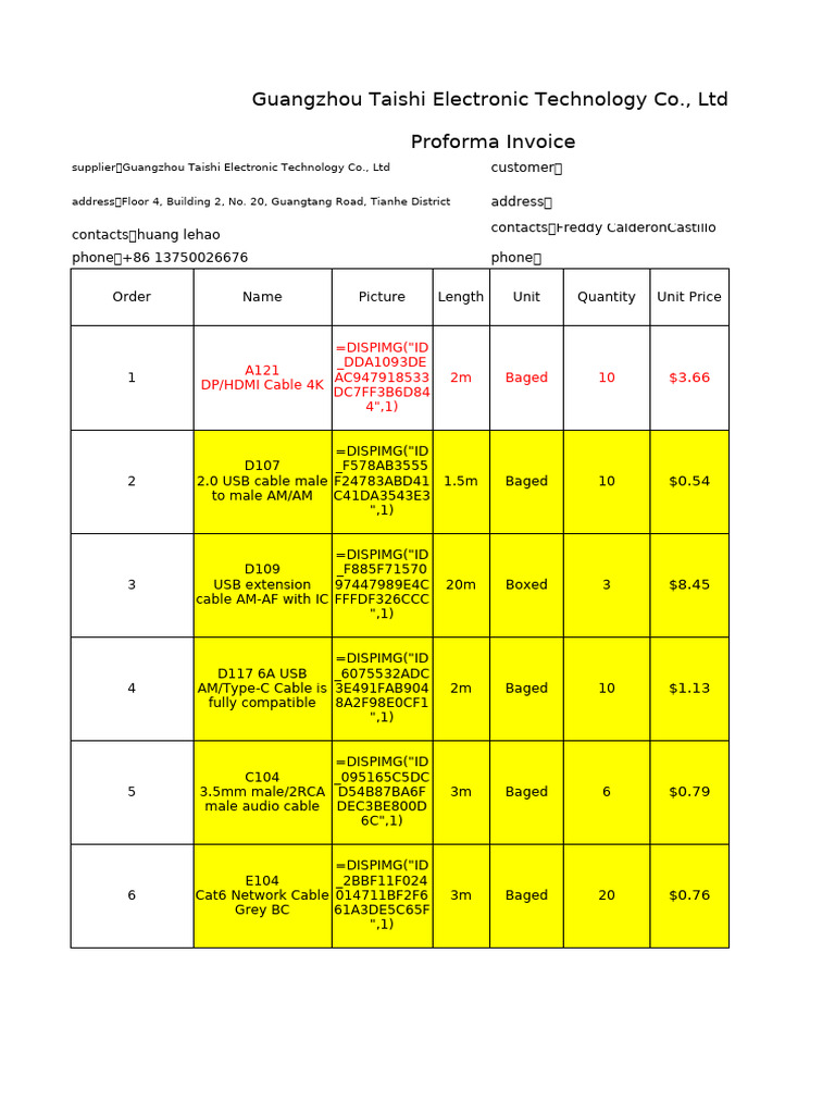 Proforma Invoice for Electronics Order | PDF | Computer Hardware ...