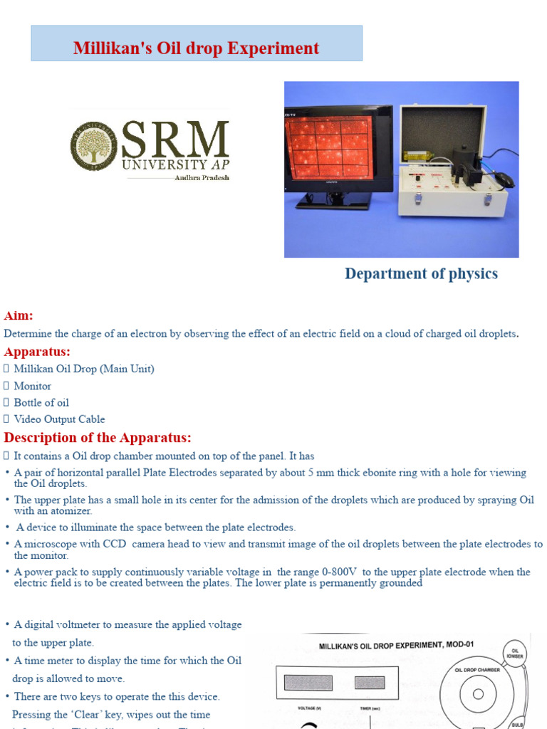 Millikan's Oil Drop Experiment Overview | PDF | Physical Phenomena ...