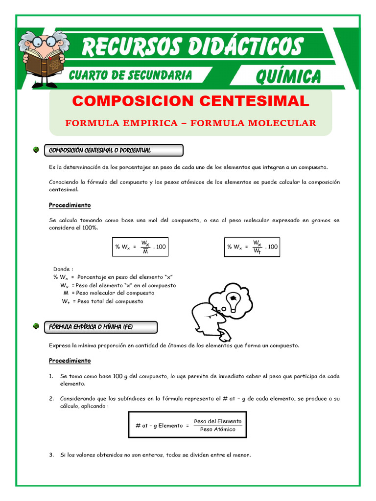 Composición Centesimal y Fórmulas Químicas | PDF | Cloro | Materiales