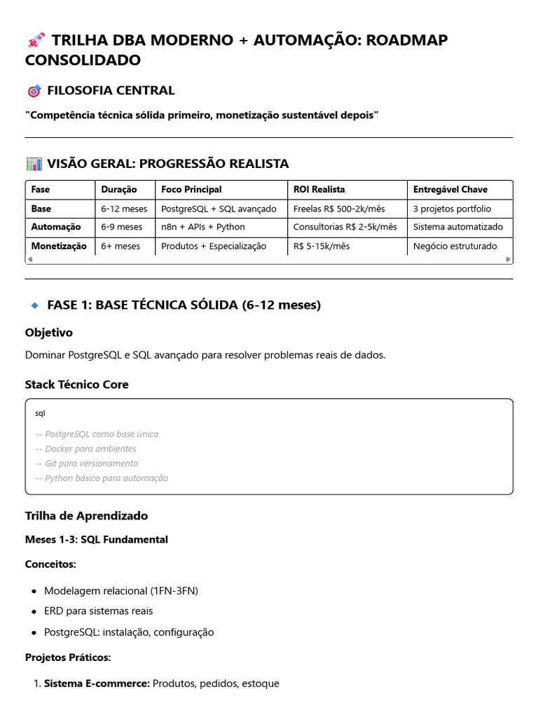 Roadmap para DBA Moderno e Automação | PDF | SQL | Postgre SQL