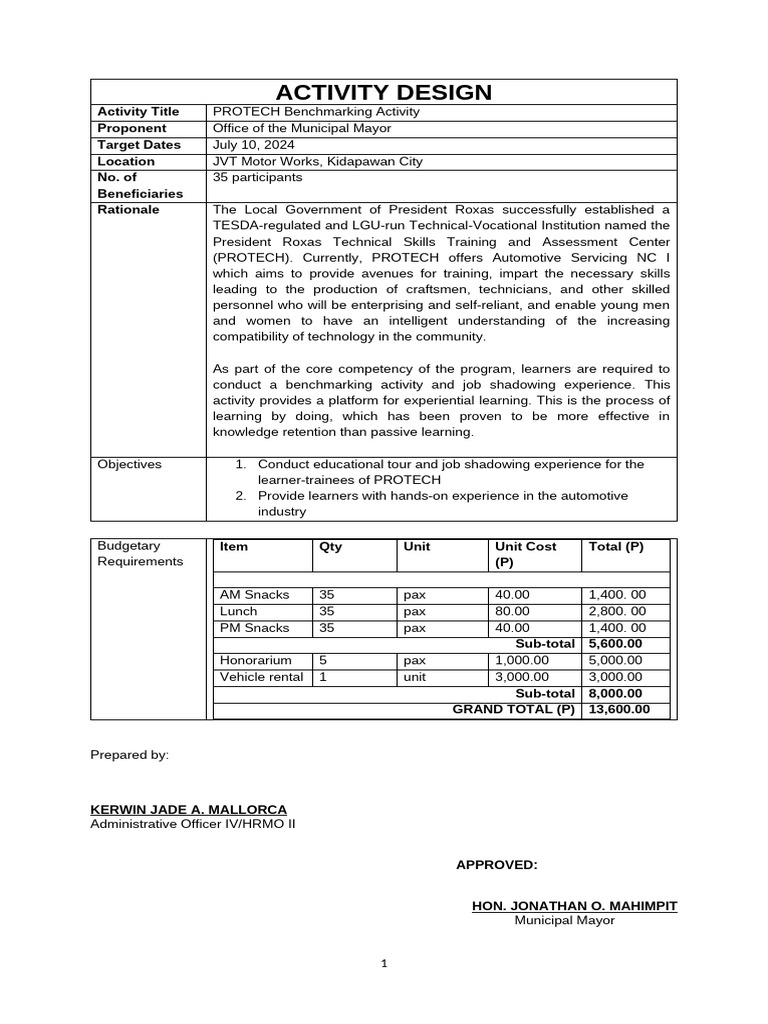 Activity Proposal - Field Trip | PDF | Pedagogy | Teaching