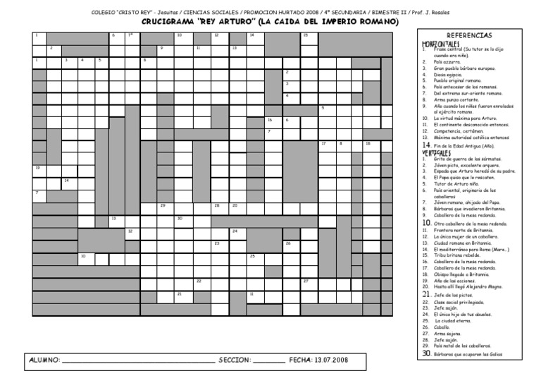 Crucigrama Rey Arturo (Caida Del Imperio Romano) imperio Romano