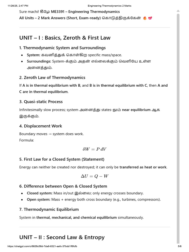 Engineering Thermodynamics 2 Marks | PDF | Heat | Second Law Of ...