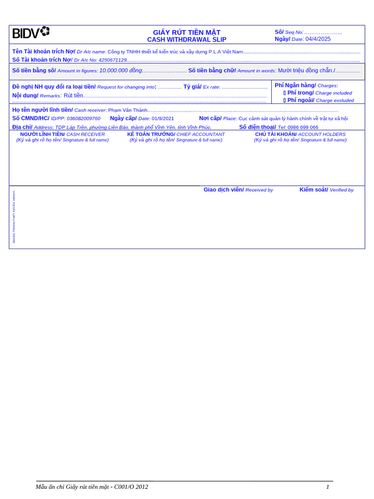 Form Giay rut tien mat 04.04.2025 | PDF