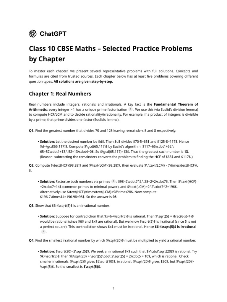 CBSE Class 10 Maths Practice Problems | PDF | Circle | Elementary Geometry