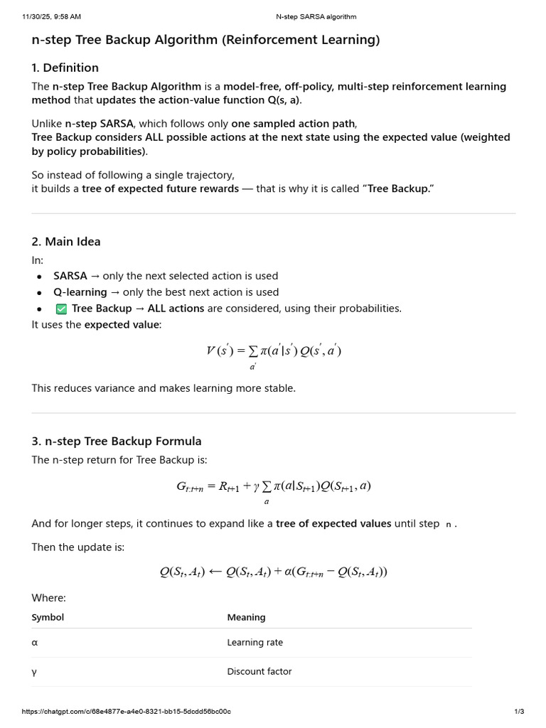 n-step Tree Backup Algorithm Explained | PDF | Learning | Probability ...