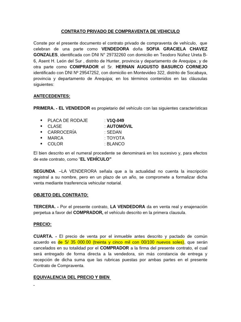 Contrato de Compraventa de Vehículo | PDF | Justicia | Crimen y violencia