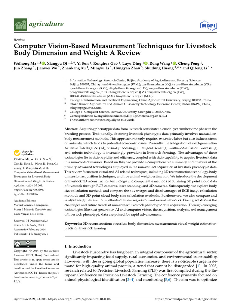 Computer Vision for Livestock Measurement | PDF | Lidar | Computer Vision