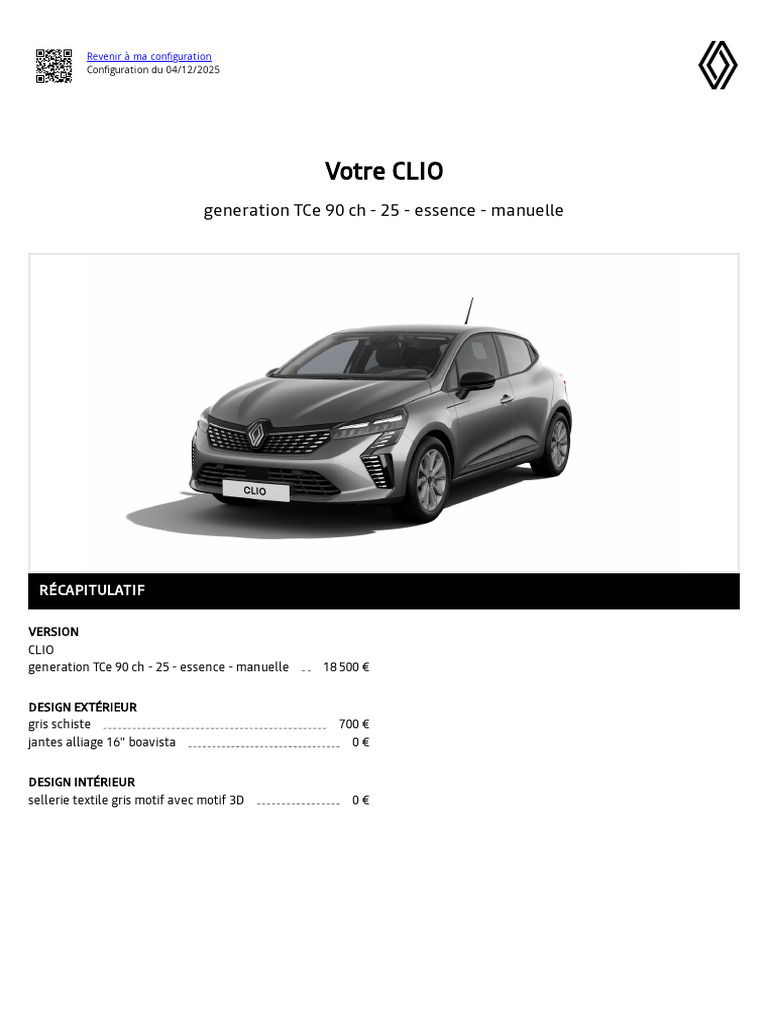 Configuration CLIO TCe 90 ch 2025 | PDF | Code QR | Système anti ...