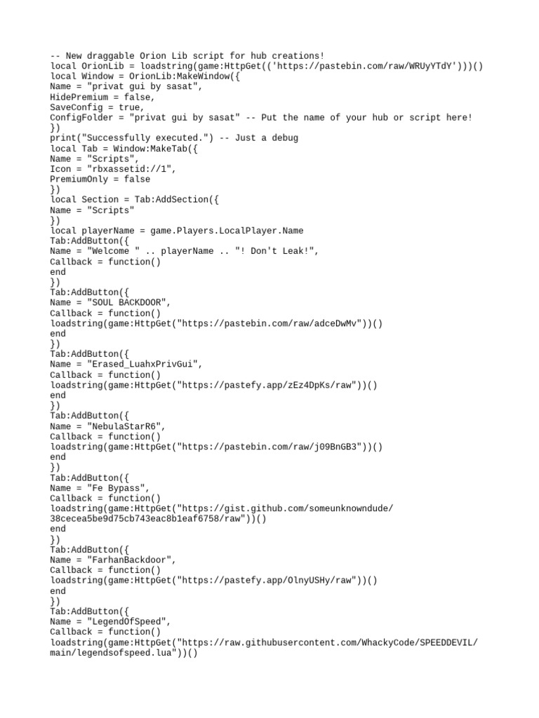 Orion Lib Script for Hub Creation | PDF