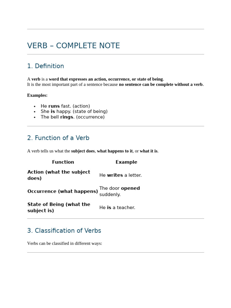 Understanding Verbs: Types and Functions | PDF | Verb | Subject (Grammar)