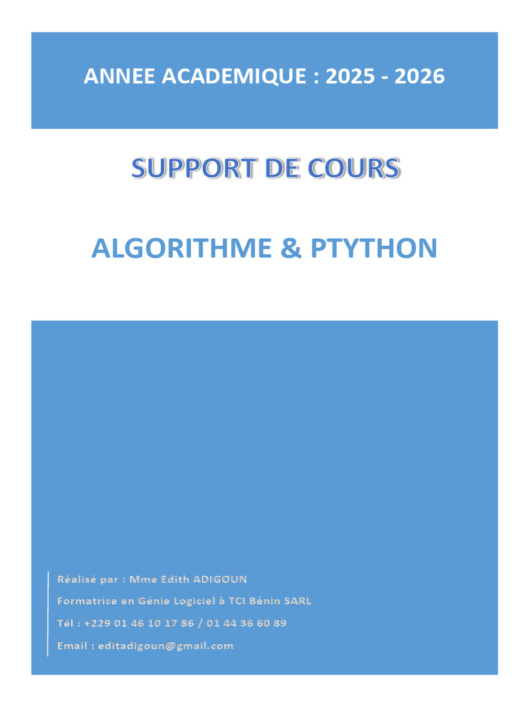 Algorithmes et Python : Cours Complet | PDF | Programmation ...