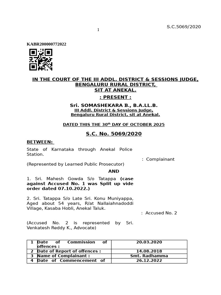 Karnataka Murder Case Judgment 2025 | PDF | Burden Of Proof (Law ...