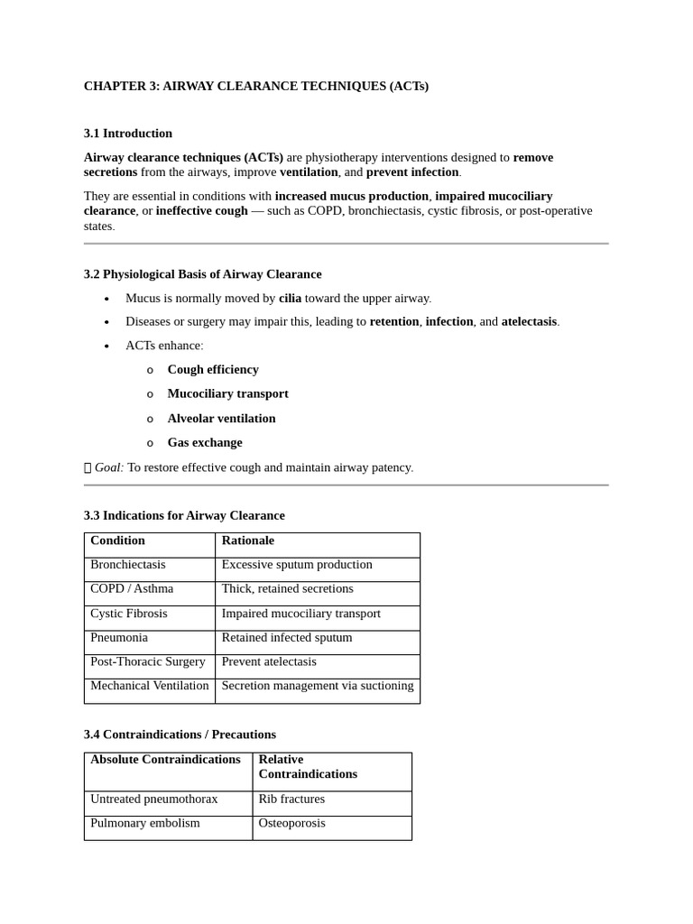 Airway Clearance Techniques Overview | PDF | Respiratory Tract ...