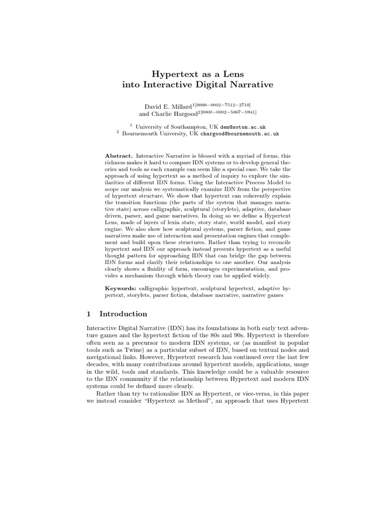 Hypertext Insights for Interactive Narratives | PDF | Hypertext | Narrative