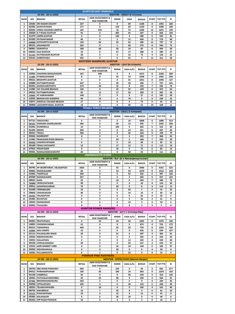 Guntur Branch Performance Rankings | PDF
