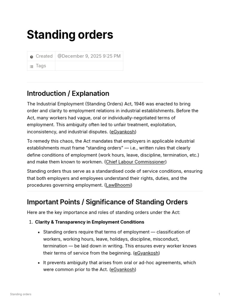 Understanding Standing Orders in Employment | PDF | Employment | Labour Law