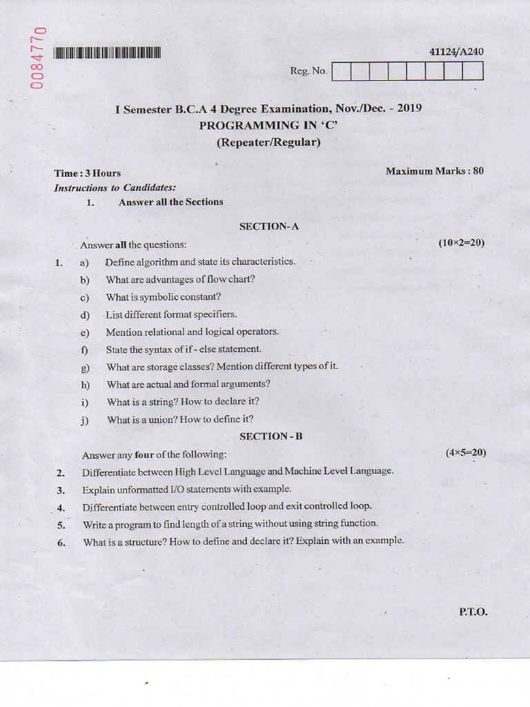 Bca I Sem CCP QP 2019 | PDF