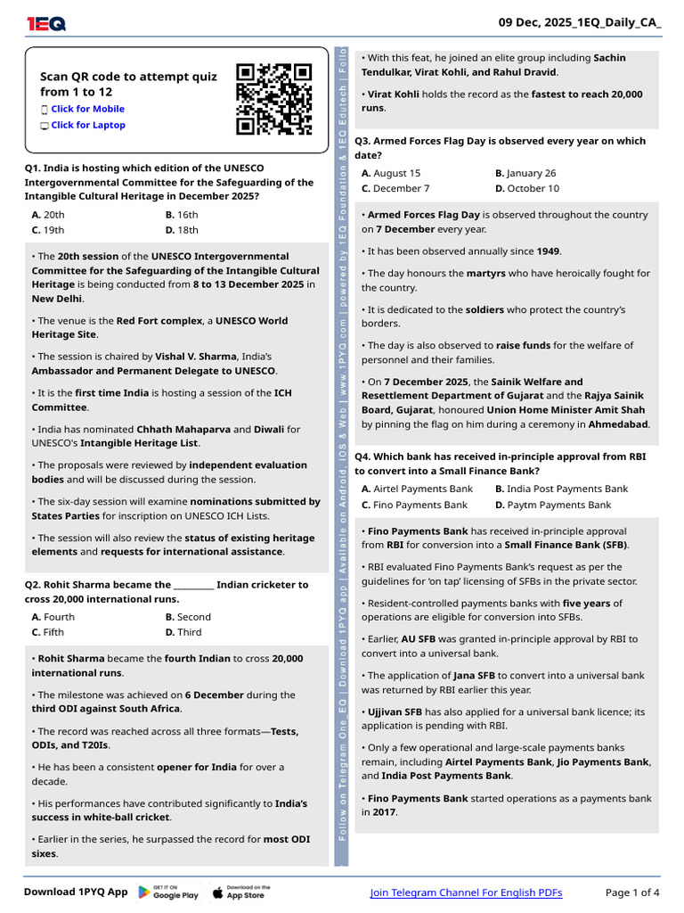 Daily Current Affairs Quiz December 2025 | PDF