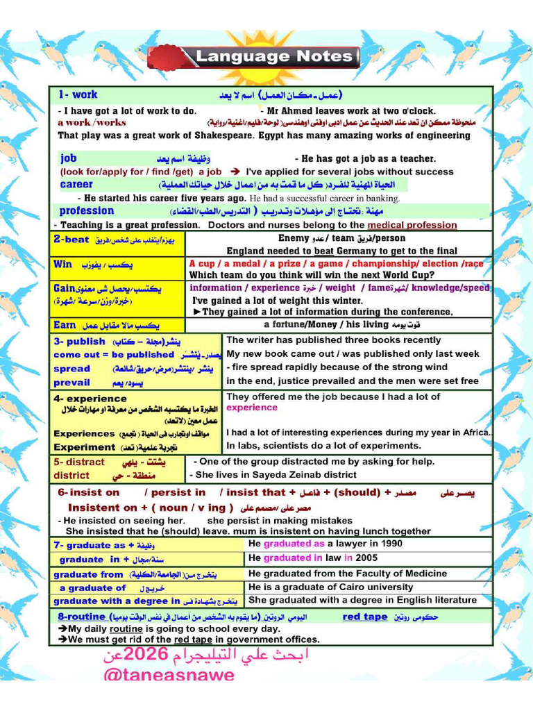 Language Note -ثانوية 2026 | PDF