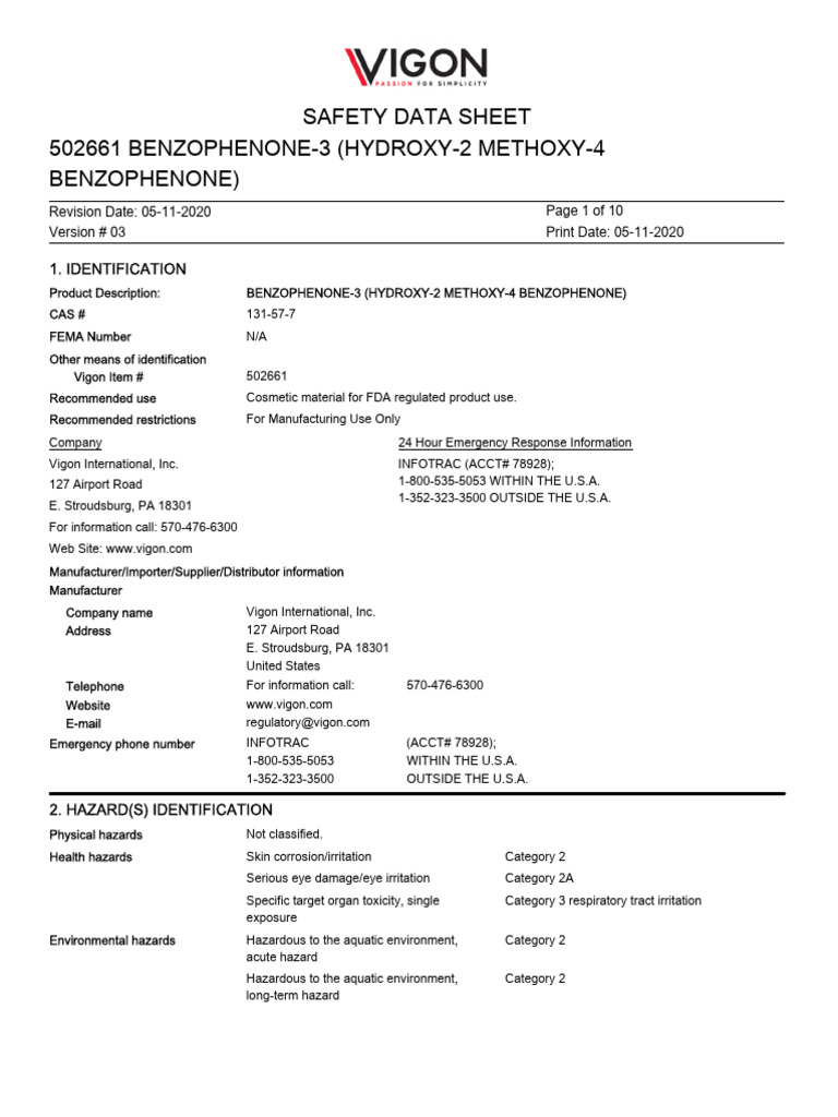 NeoHeliopanBBBenzophenone3SDS | PDF | Dangerous Goods | Toxicity
