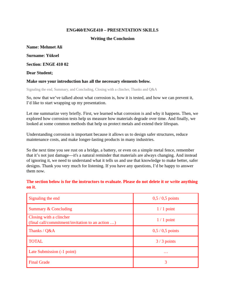 Mehmet Ali Yüksel ENGE410 - Rubric 3 - Conclusion | PDF