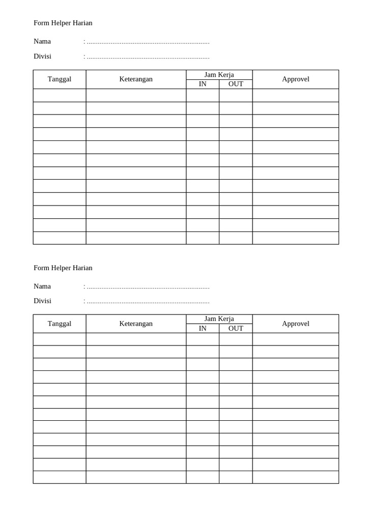 Form Helper Harian | PDF