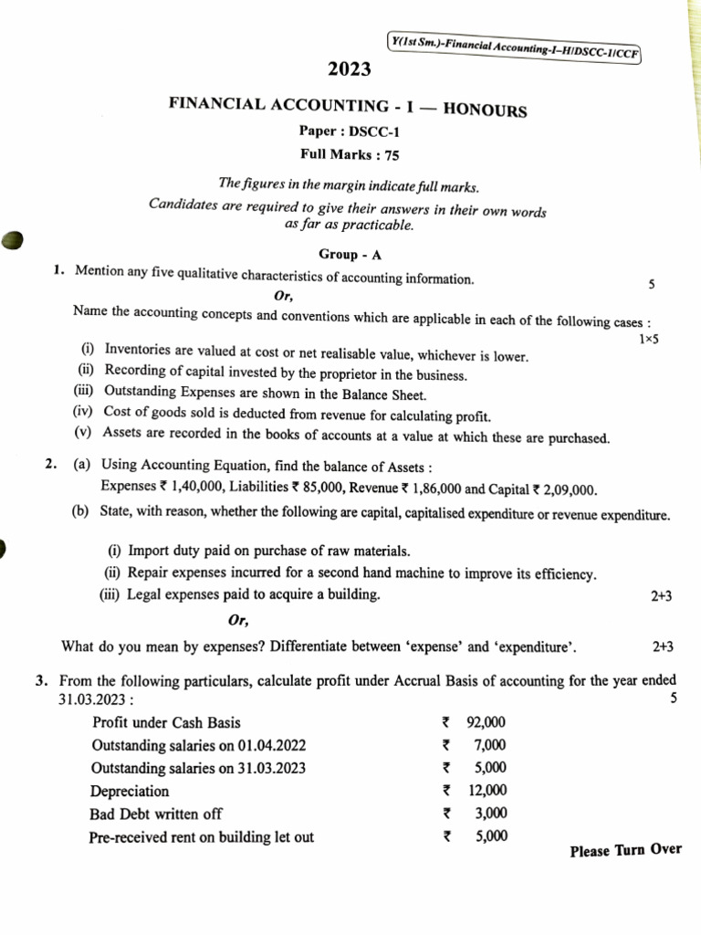 FA 1_ Paper 2023 | PDF | Debits And Credits | Expense