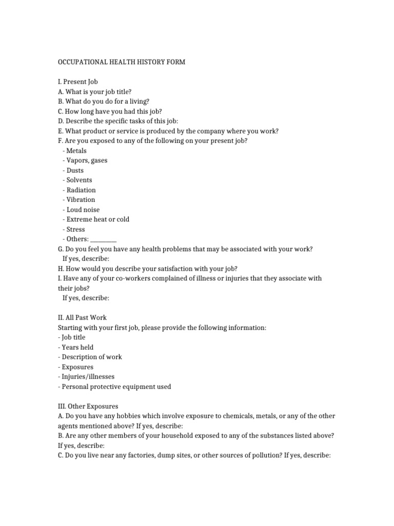 Occupational Health Assessment Form | PDF | Occupational Safety And ...