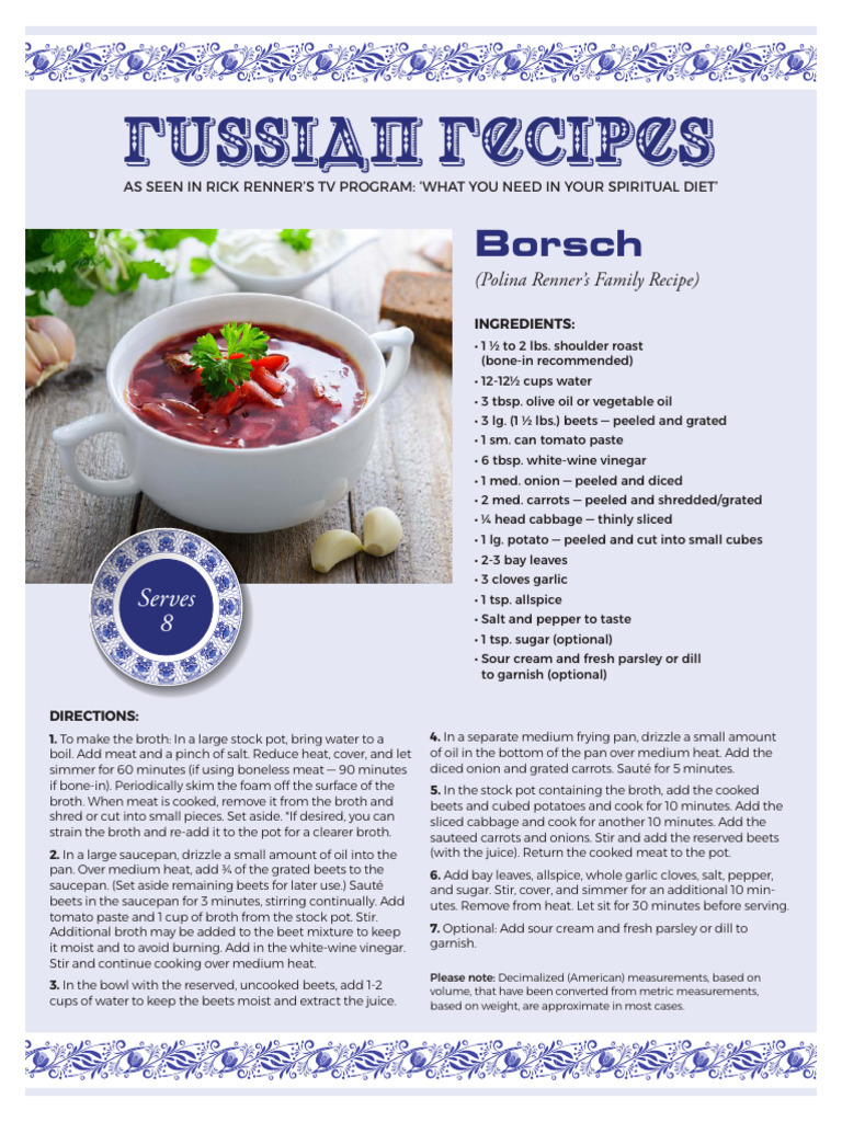 Authentic Russian Recipes Guide | PDF | Beetroot | Food And Drink ...