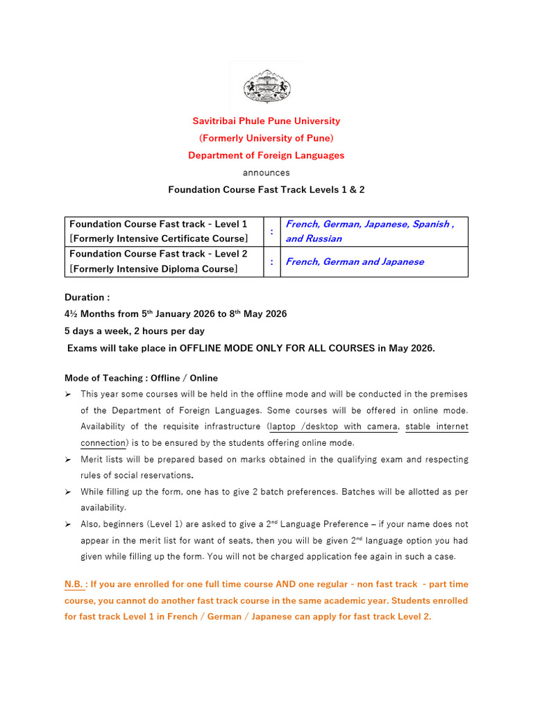 Fast Track Foreign Language Courses 2026 | PDF | University And College ...