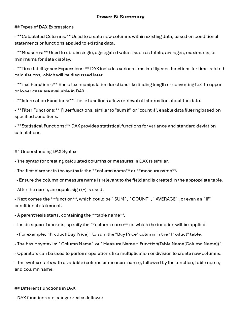 Power BI DAX Functions and Syntax Guide | PDF | String (Computer ...