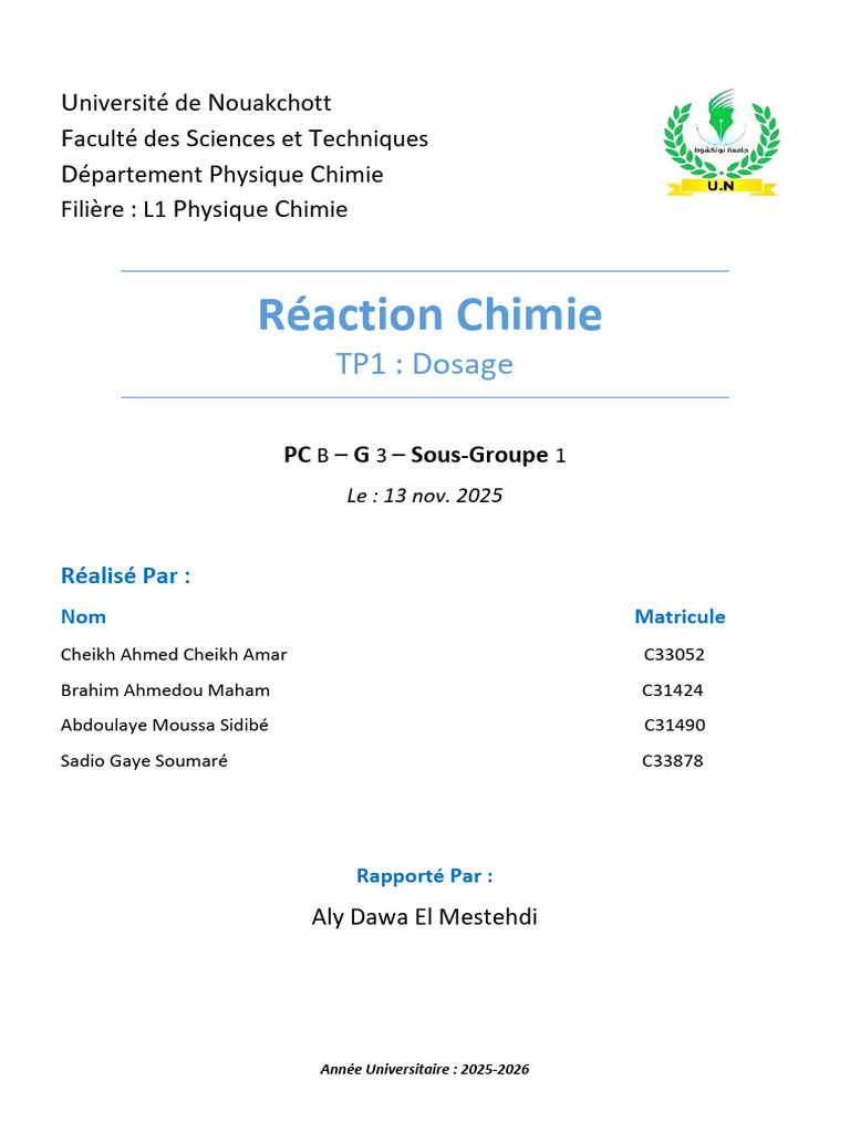 Rapport sur le TP de Dosage Chimique | PDF | Chimie | Hydroxyde de sodium