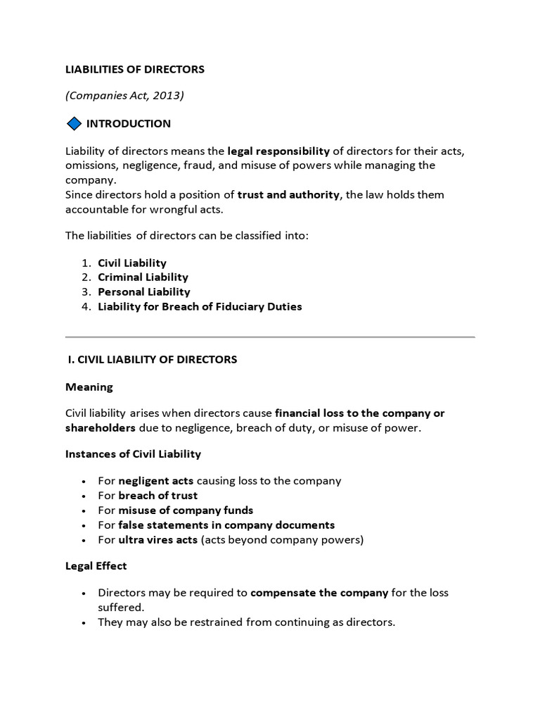 Liabilities of Directors | PDF | Fraud | Legal Liability