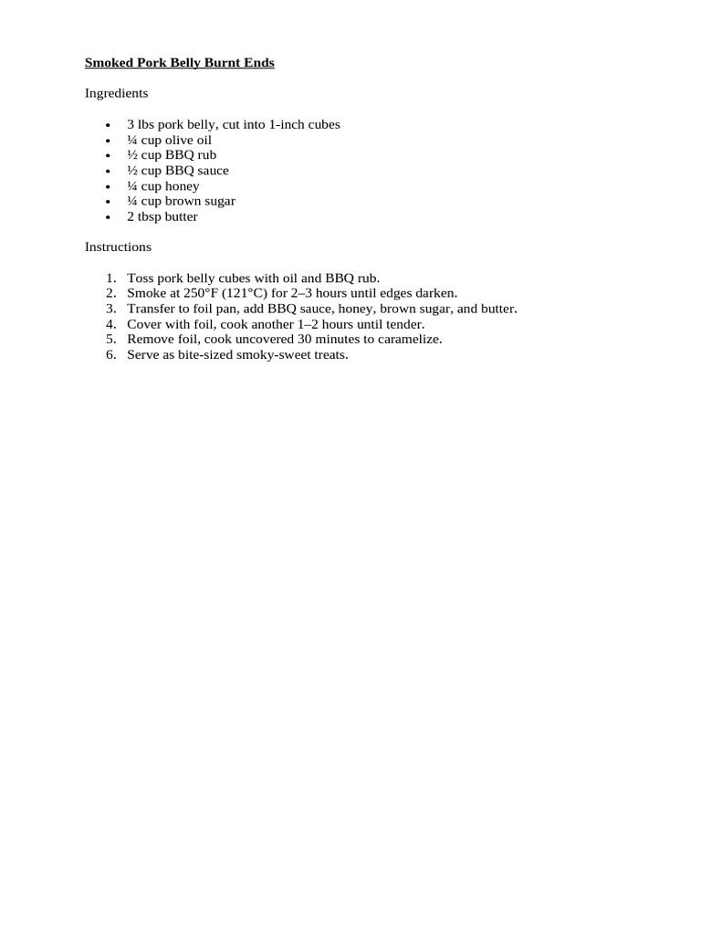 Smoked Pork Belly Burnt Ends Recipe | PDF
