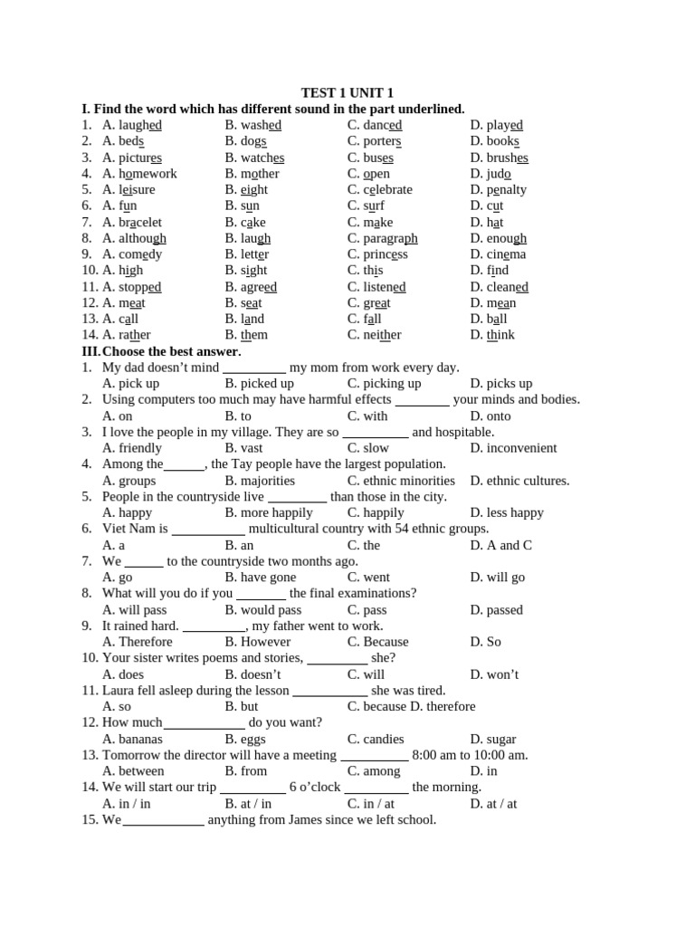 Phonics and Grammar Practice Test | PDF