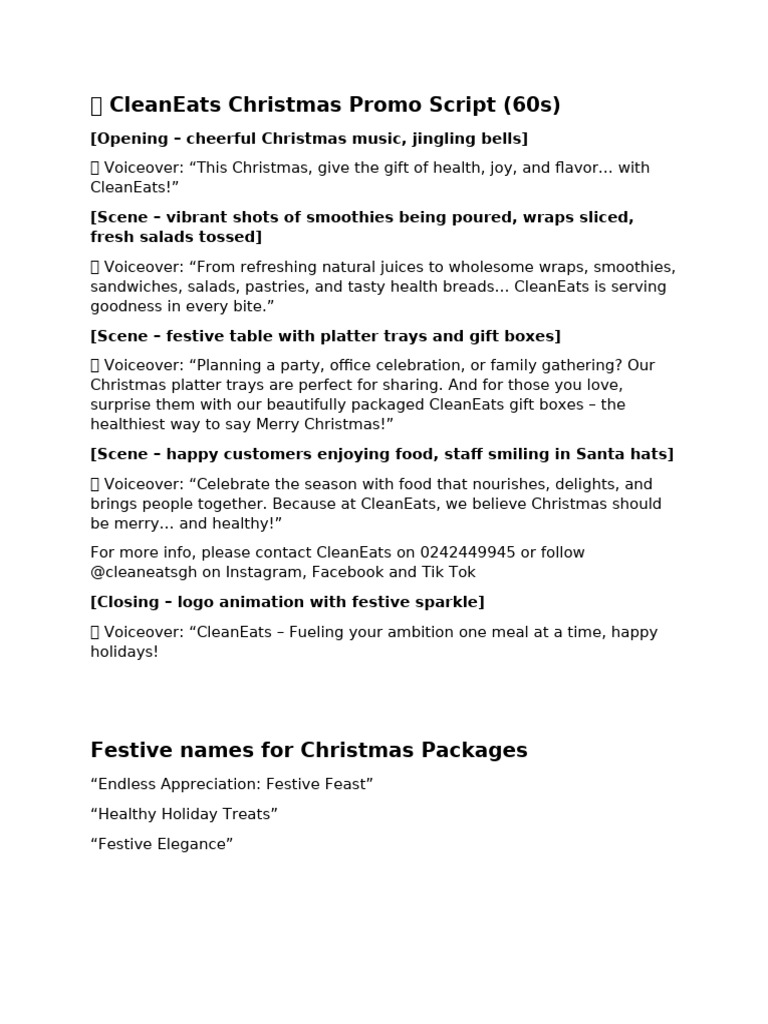 CleanEats Christmas Promo Script | PDF
